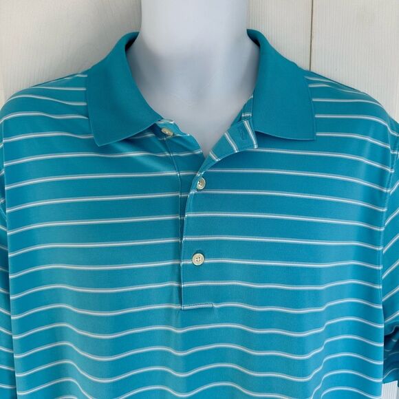 Greg Norman Golf Polo Shirt Striped Short Sleeve Size Large Blue Play Dri - Picture 2 of 9